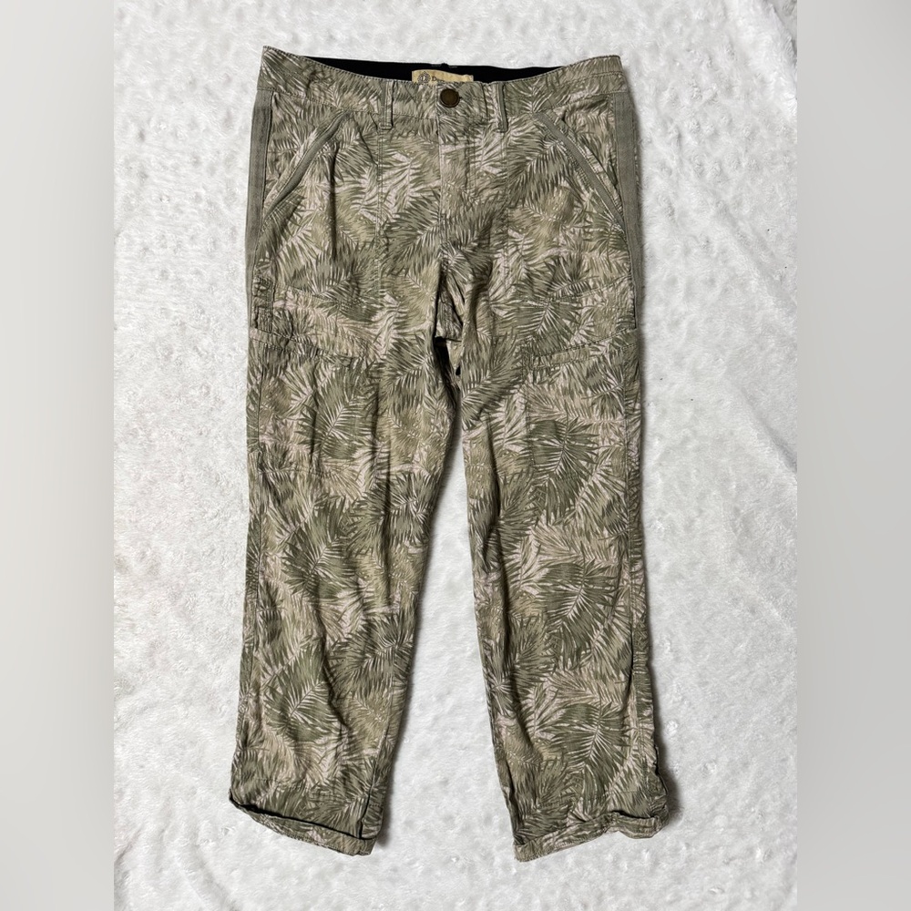 Democracy Olive Palm Leaf Patterned Cargo Pants
